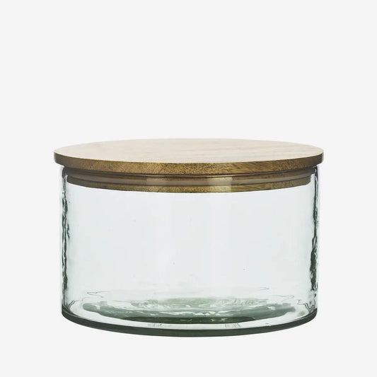 Madam stoltz glass jar w / wooden lid medium