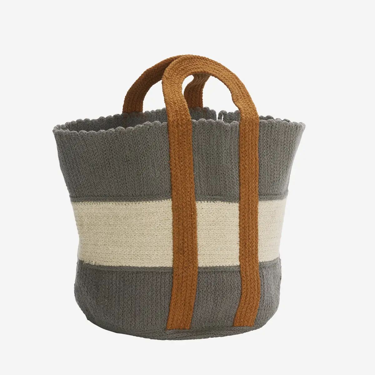 Madam stoltz striped cotton bag grey white