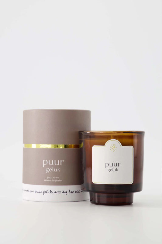 Geurkaars glas in koker puur geluk zand