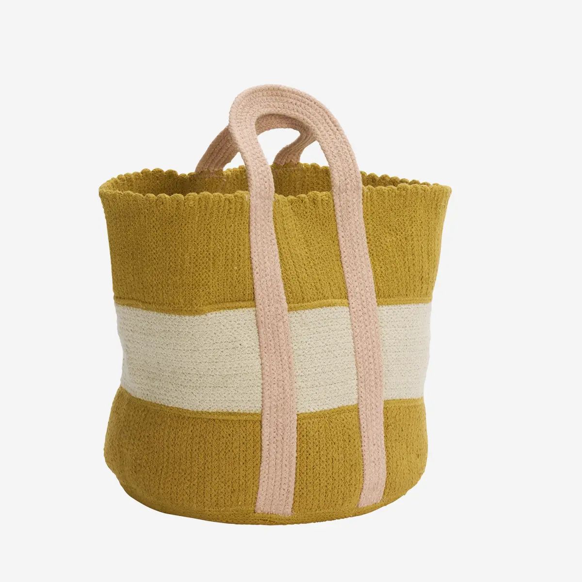 Madam stoltz striped cotton bag yellow white pink
