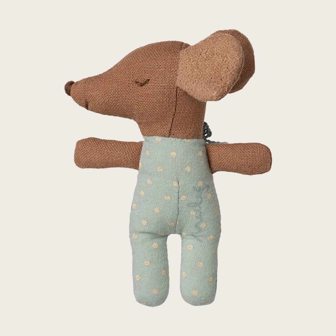 Maileg Sleepy wakey baby mouse in matchbox blue