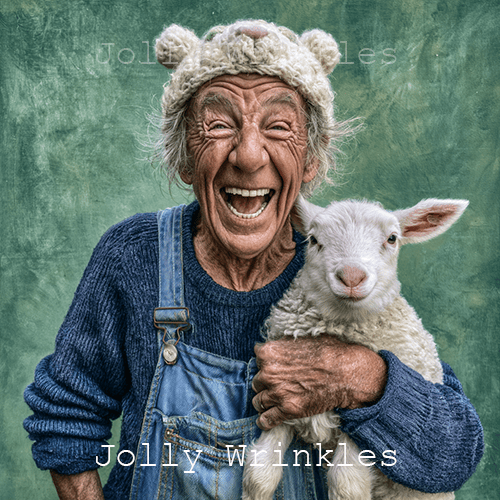Jolly wrinkles wenskaart oude man met schaap