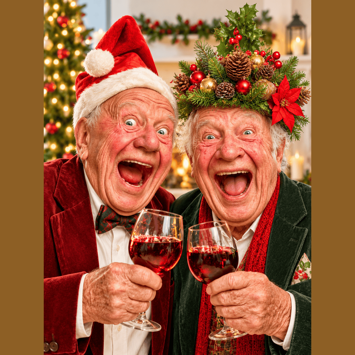 Jolly wrinkles Ansichtkaart twee vrienden vieren kerst