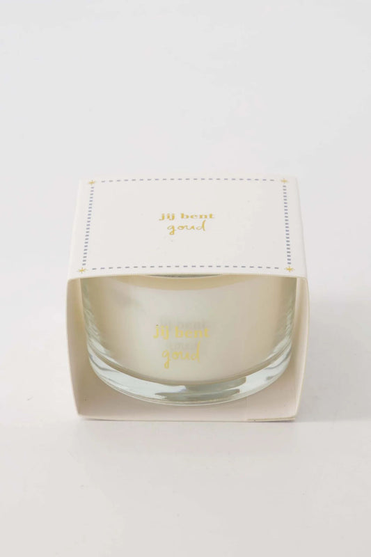 Geurkaars in wikkel jij bent goud zand/goud