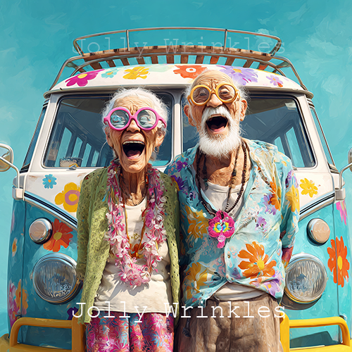 Jolly wrinkles wenskaart hippies