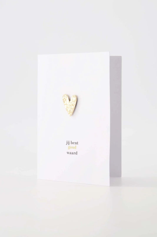 Wenskaart Magneet Hartje Jij Bent Goud Waard Wit/Goud