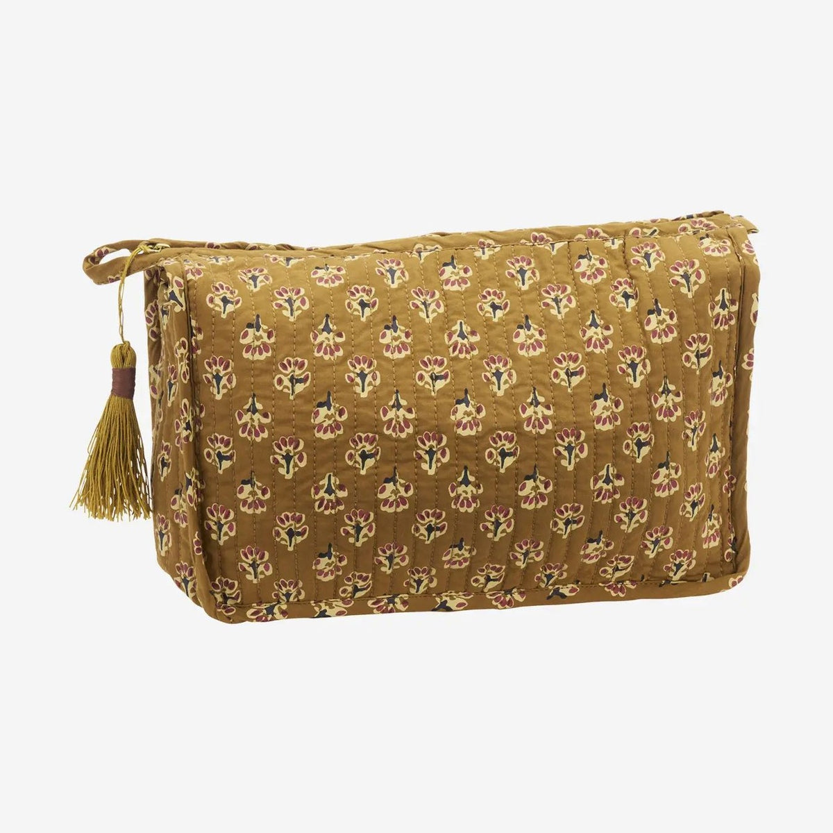 Madam stoltz quilted cotton washbag caramel flower