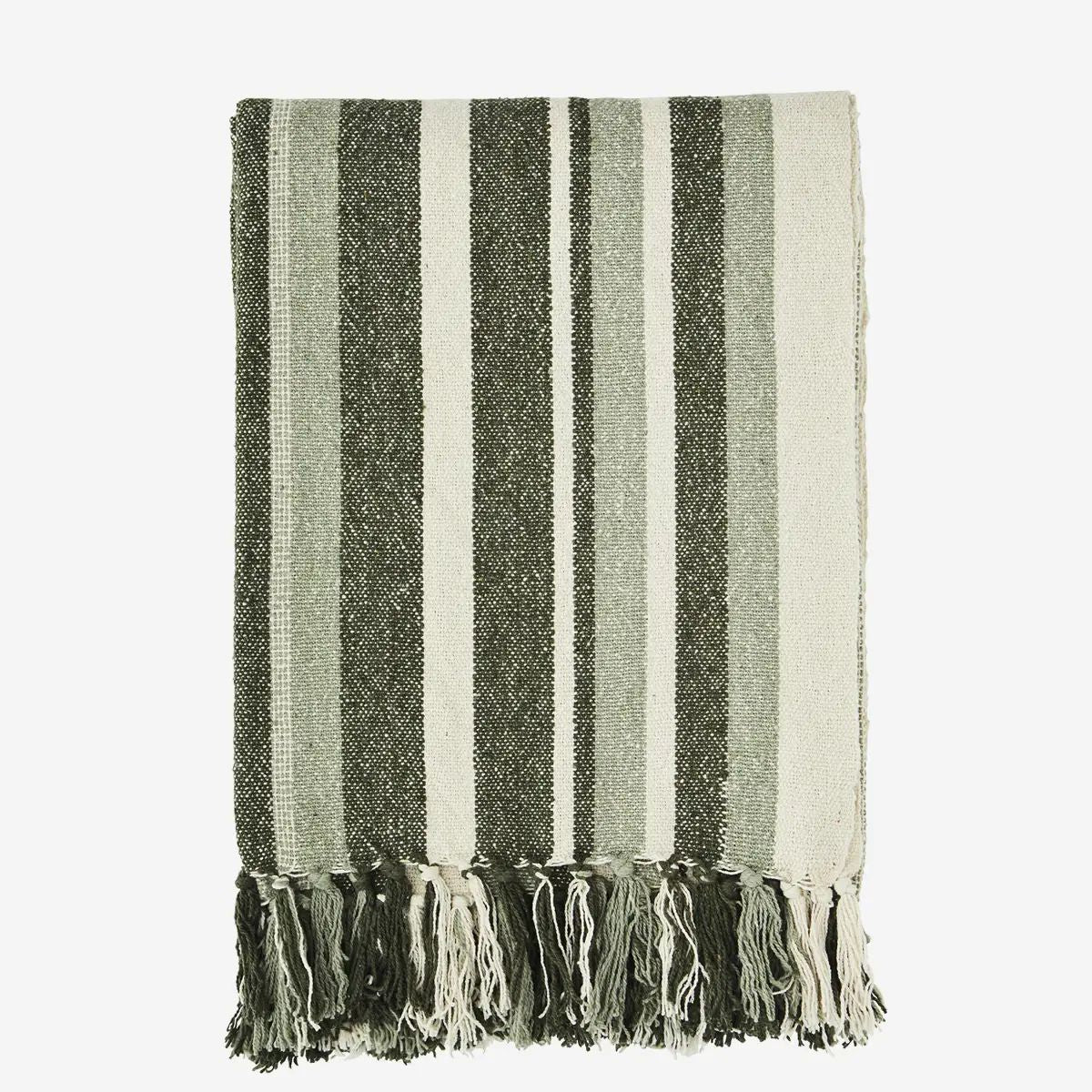 Madam stoltz recycled cotton throw stripe green