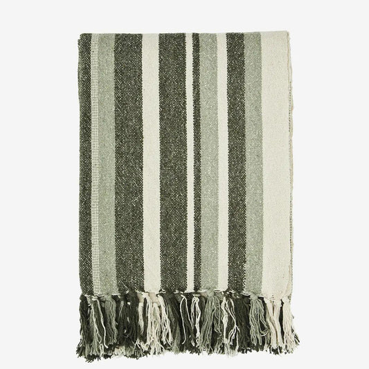 Madam stoltz recycled cotton throw stripe green