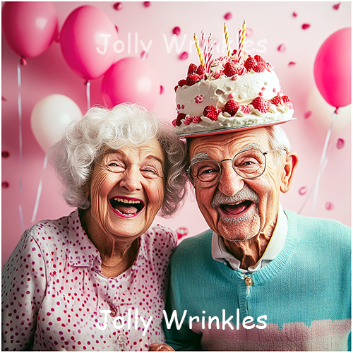 Jolly wrinkles wenskaart jarig koppel met taart