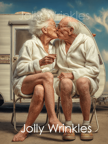 Jolly wrinkles ansichtkaart camping kusje