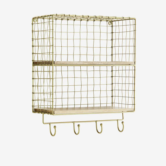 Madam stoltz iron wall shelf with hooks