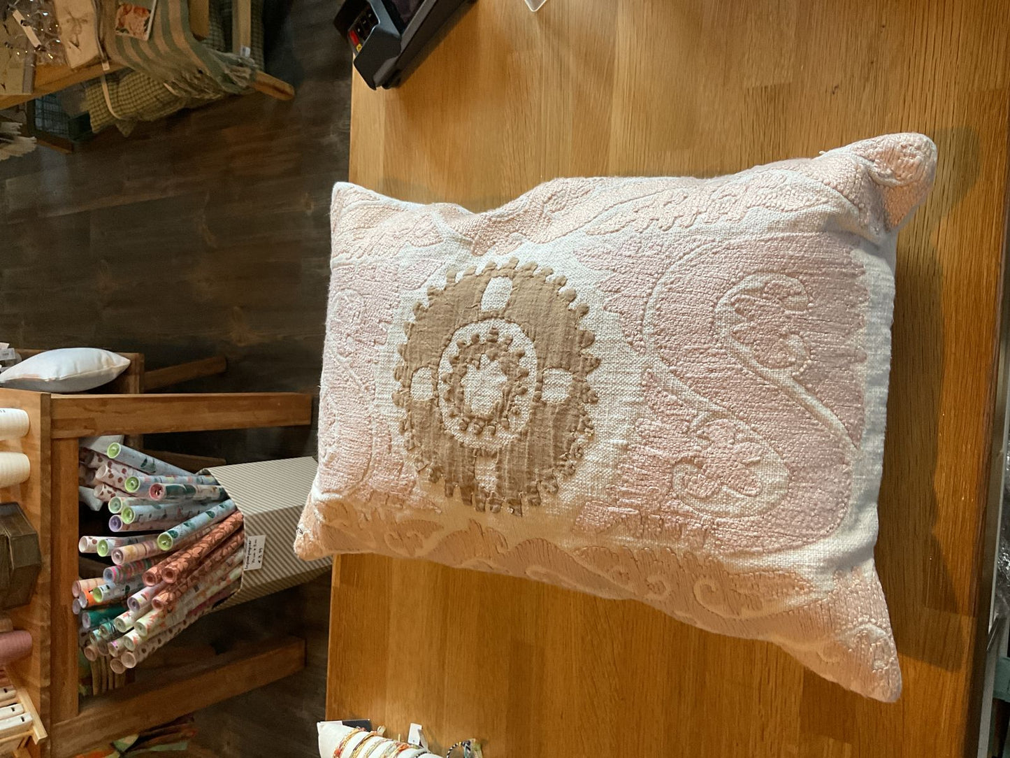 Madam Stoltz Suzani Cushion Cover Off White Powder Camel