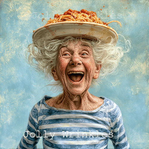 Jolly wrinkles wenskaart pasta op je hoofd