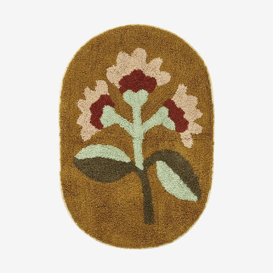 Madam stoltz oval tufted bath mat Mustard rose