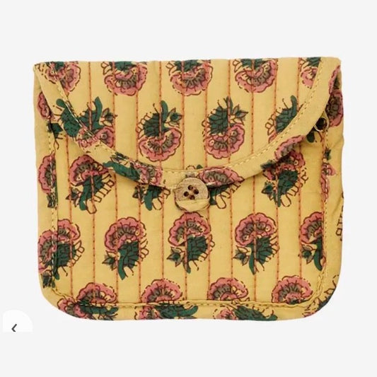 Madam stoltz quilted cotton purse 12x9 cm yellow