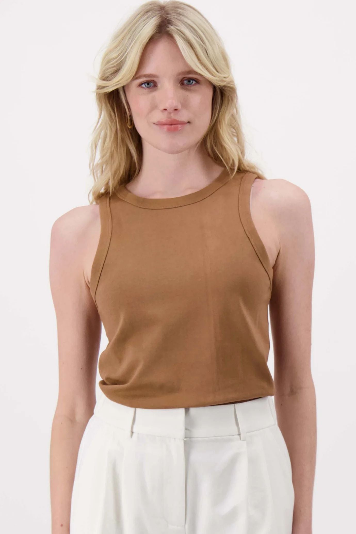 Zusss tanktop met borduur warm camel