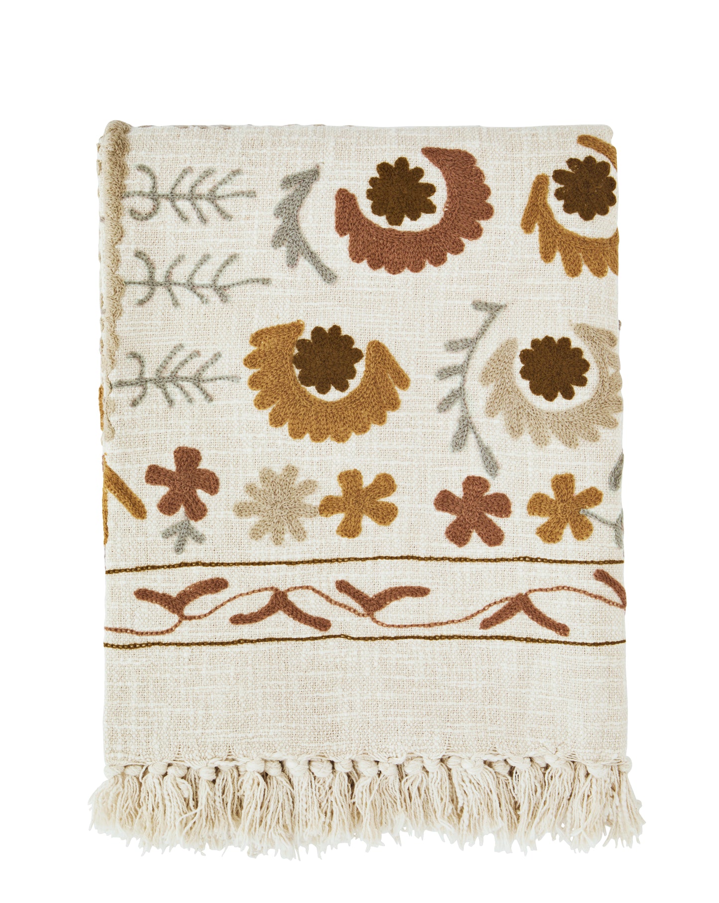 Madam Stoltz Suzani embroidered cotton throw