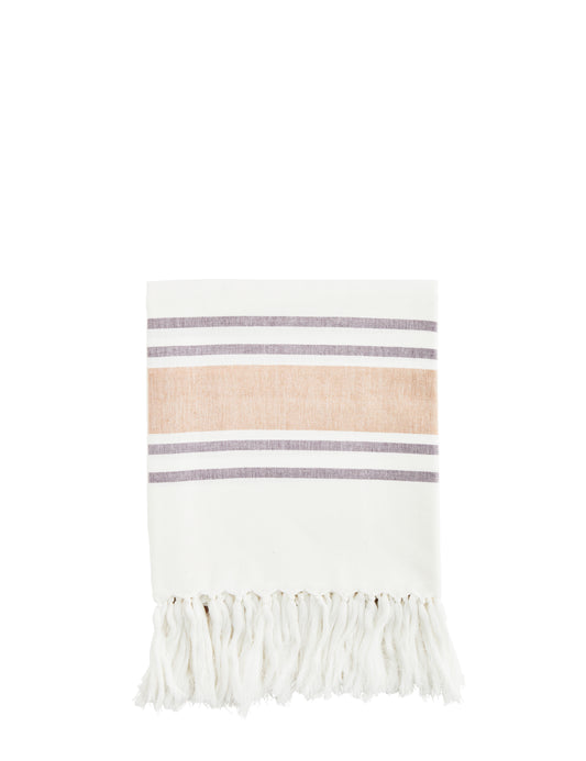 Madam Stoltz Striped hammam towel off white sandstone grape