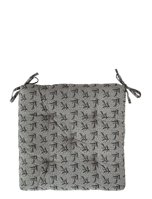 Printed Cotton Chair pad grey with leaf