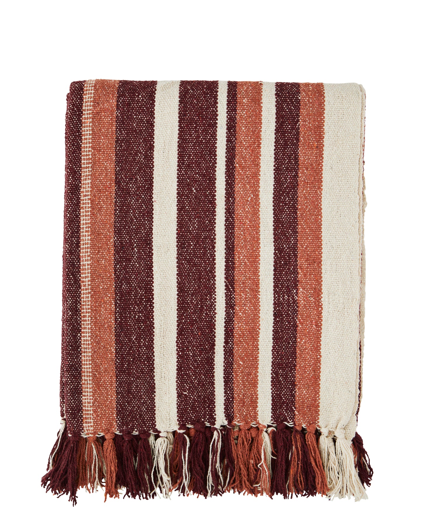 Madam Stoltz Recycled cotton throw ruby wine stripe